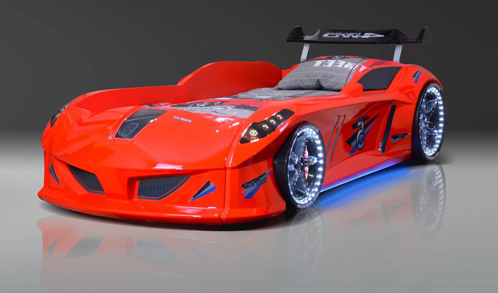 Infinite Zoom Red 3FT Single Race Car Bed with LED Lights, Sounds & Bluetooth